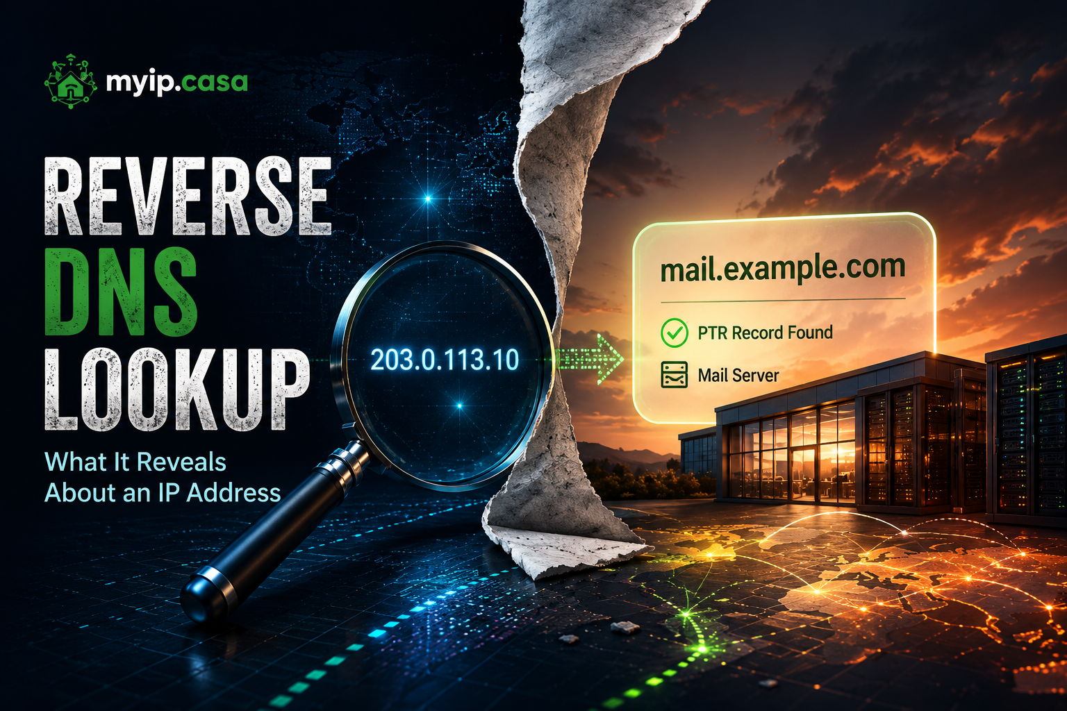 Reverse DNS lookup showing an IP address resolving to a hostname